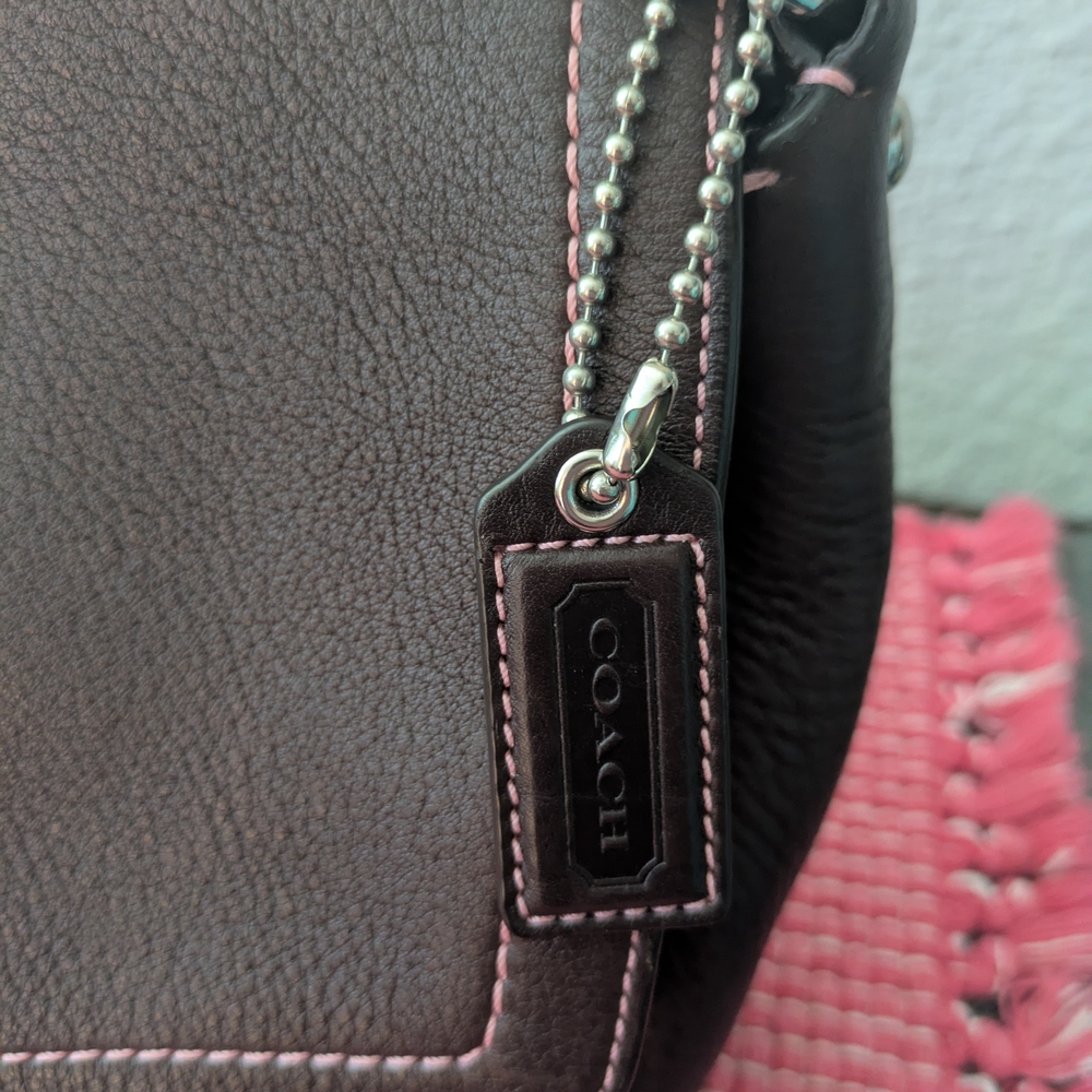 Coach Brown Leather Shoulder Bag, Tan Strap, Pink Interior/Stitching - NEW! 🩷 - Picture 12 of 13